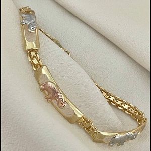 18k Gold Filled Tricolor Elephant Filigree Bracelet 7.5" 🐘✨